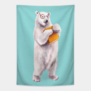 Smart Polar Bear Book Lover Tapestry