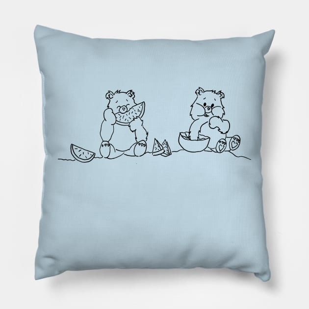 Care Bears Eating Watermelon Line Art Pillow by Maries Papier Bleu