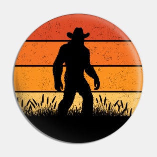 Bigfoot Sasquatch Cowboy in the Wild Vintage Retro Sunset Outdoor Pin