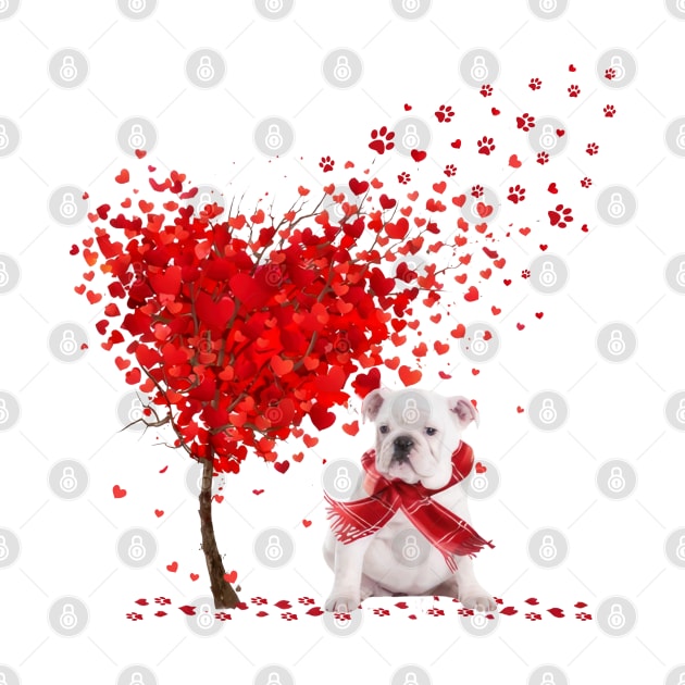 Valentine's Day Heart Tree Love White English Bulldog by cyberpunk art