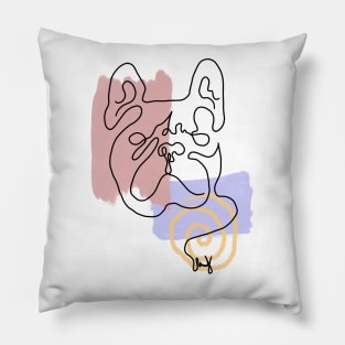 Abstract Line Art Dog Drawing on Watercolor Strokes Pillow