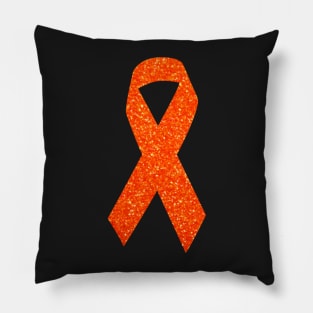 Orange Faux Glitter Awareness Ribbon Pillow