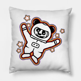 little astronaut panda bear with rainbow aura Pillow