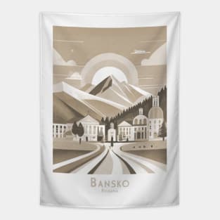 Minimal Vintage Retro Sepia Bansko Bulgaria Poster Tapestry