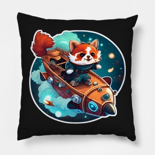 Red Panda sailing a Ship in Space Sticker Pillow
