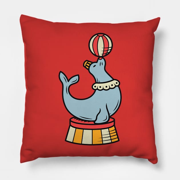 Vintage Cartoon Circus Seal Balancing a Ball Pillow by SLAG_Creative