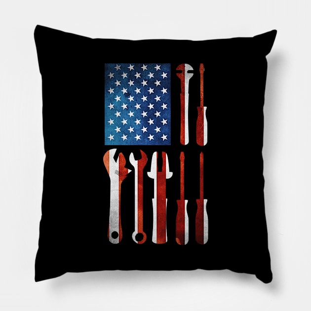 The Official Mechanic USA Flag Pillow by paola.illustrations