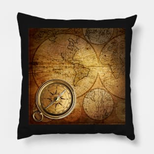 Compass and Map Pillow