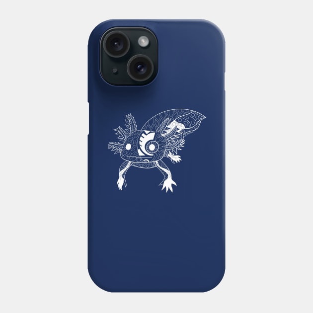 kawaii axolotl in totonac xochimilco pattern style ecopop deep blue Phone Case by jorge_lebeau
