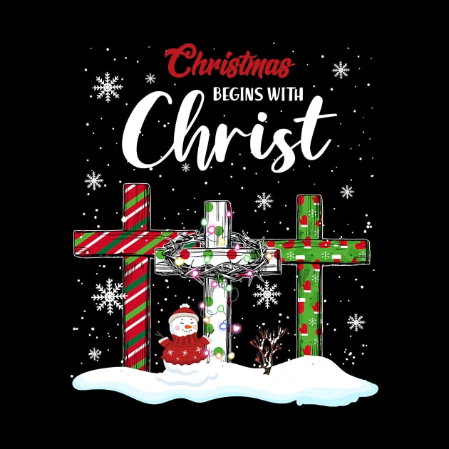 Christmas Begins With Christ Snowman Christian Cross Xmas by lostbearstudios