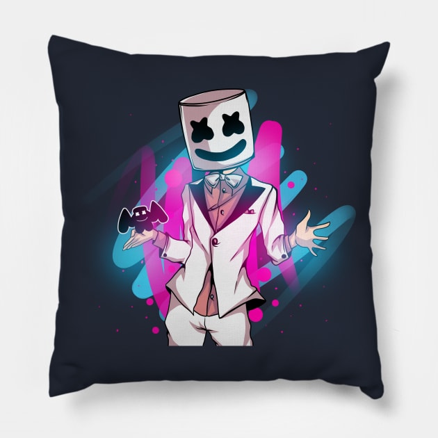 Marshmello Happy Neon Party Pillow by DenielHast