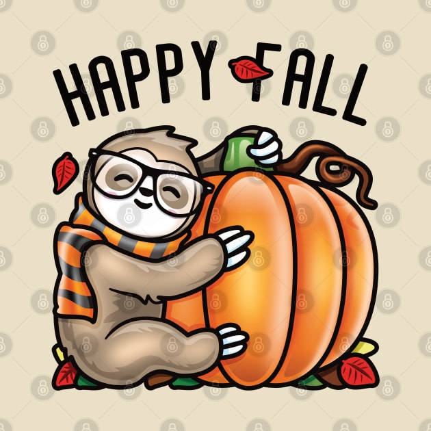 Happy Fall Cute Sloth love Autumn Pumpkin Leaf by PnJ