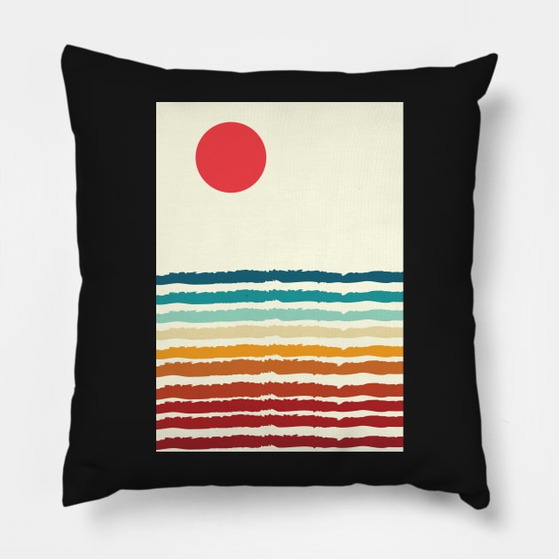 Abstract Minimalist Retro Sea Shore Sunset Beach Landscape Graphic Illustration Pillow by CityNoir