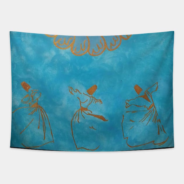 Whirling - Allah - Light Blue Tapestry by Fitra Design