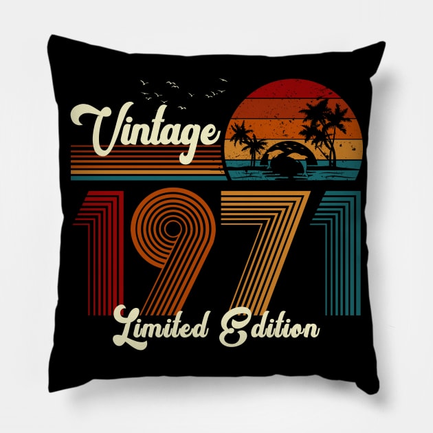 Vintage 1971 Shirt Limited Edition 49th Birthday Gift Pillow by Damsin