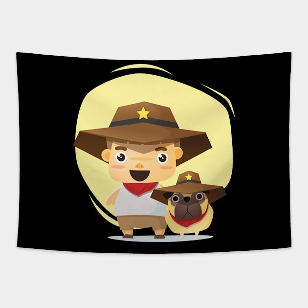 Boy and Dog in Sheriff Costume Tapestry by MonkeyBusiness