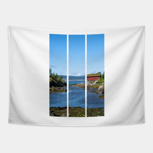 Wonderful landscapes in Norway. Nordland. Beautiful scenery of red houses on the coast of the Skjerstad Fjord (vertical) Tapestry by fabbroni-art