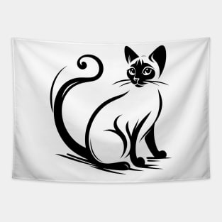 Stick figure of Siamese cat in black ink Tapestry