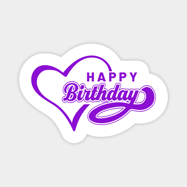 Happy Birthday Purple Love Heart Magnet by PhotoSphere