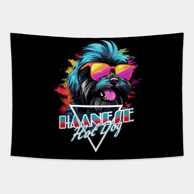 Retro Wave Havanese Hot Dog Shirt Tapestry by Miami Neon Designs