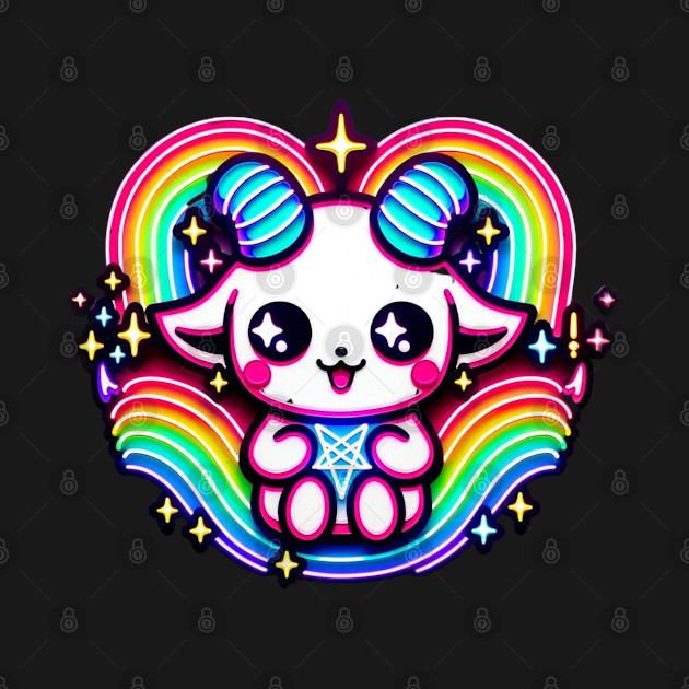 Baby Baphomet Neon Rainbow Kawaii Creepy Cute Occult by Lavender Celeste