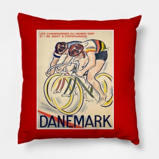 Tour De France Vintage 1937 Danemark Bicycle Racing Print Pillow