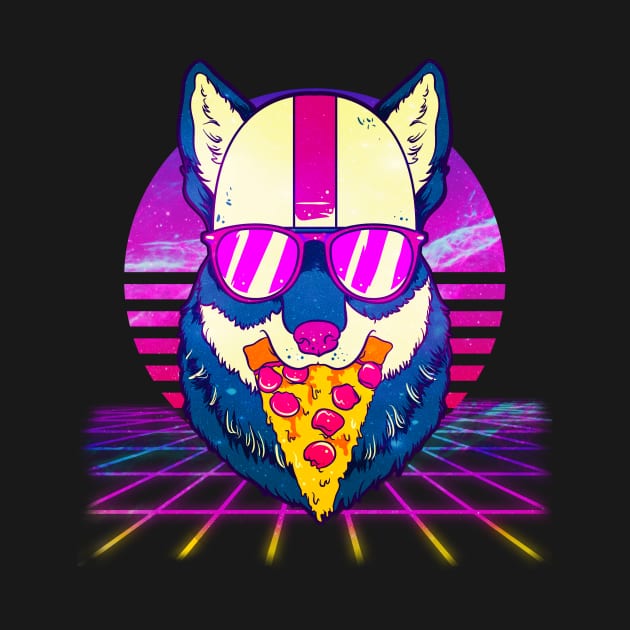 Awesome Retro Vaporwave EDM Cute Cat Pizza by theperfectpresents