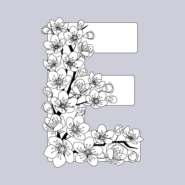 Monochrome capital letter E patterned with sakura twig by Alina