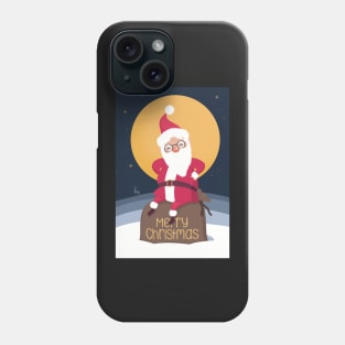 Happy Santa sitting on the Christmas gifts in the winter night. Merry Christmas. Phone Case