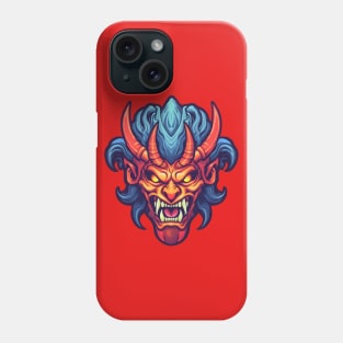 Horned demon face, red and blue Phone Case