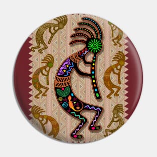 Kokopelli Rainbow Colors on Tribal Pattern 2 Pin