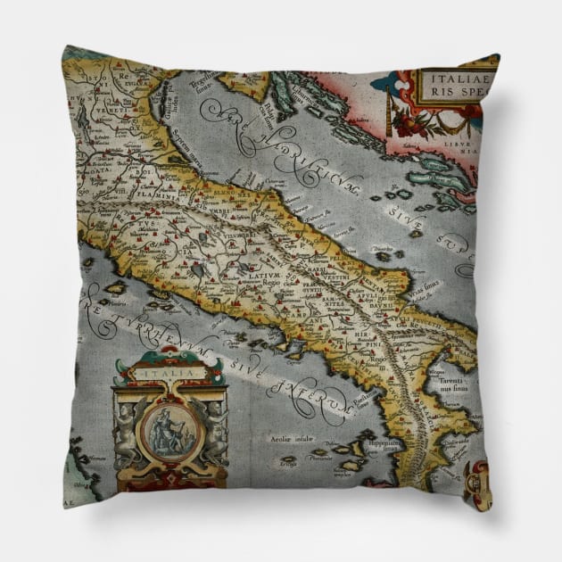 Vintage Map of Italy (1584) Pillow by Bravuramedia