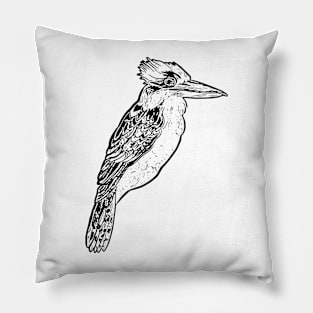 Black and White Kookaburra Illustration Pillow