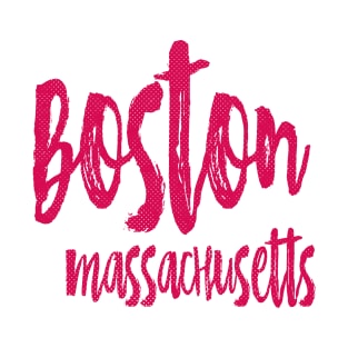 Boston Massachusetts - MA State Paint Brush Retro Red/Pink College Typography T-Shirt