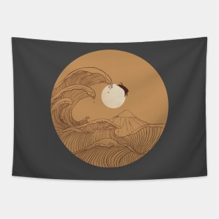 The great wave of mount fuji sunset Tapestry