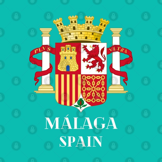 Malaga Spain. White text. Gift Ideas For The Spanish Travel Enthusiast. by Papilio Art