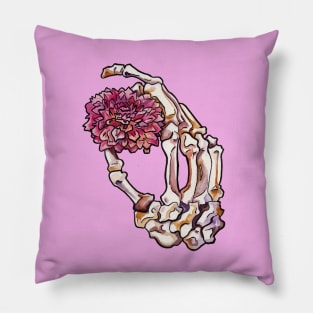 Skeletal Hand and Dahlia Pillow