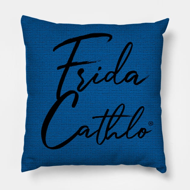 Blue Text B back Cat Frida Cathlo version of - Frida Kahlo Pillow by CatIsBlack