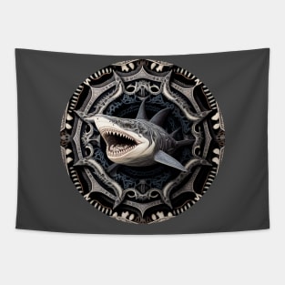 Fierce Roaring Shark Face | Bold Ocean Predator Tee Tapestry