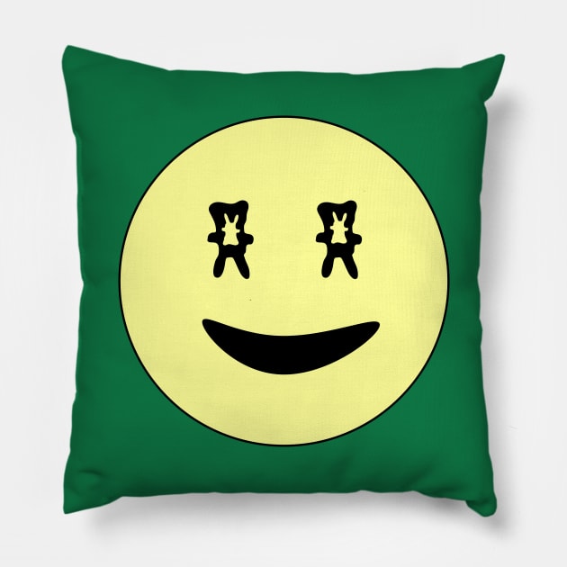 Classic retro Smiley Face Emoji with upside-down Bunny Eyes Pillow by jumitu404