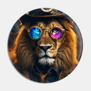 Steampunk Lion With Glasses Pin