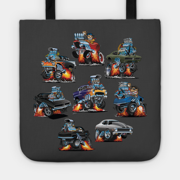 Car Madness Muscle Cars And Hot Rods Cartoon Cars Tote