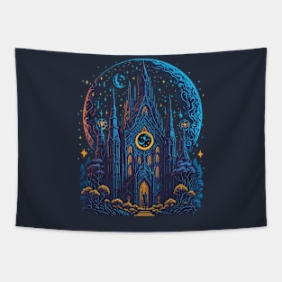 Gothic Church at Night Time Tapestry