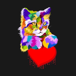 Colorful Cat Dripping Heart Gift for kittens Lovers T-Shirt