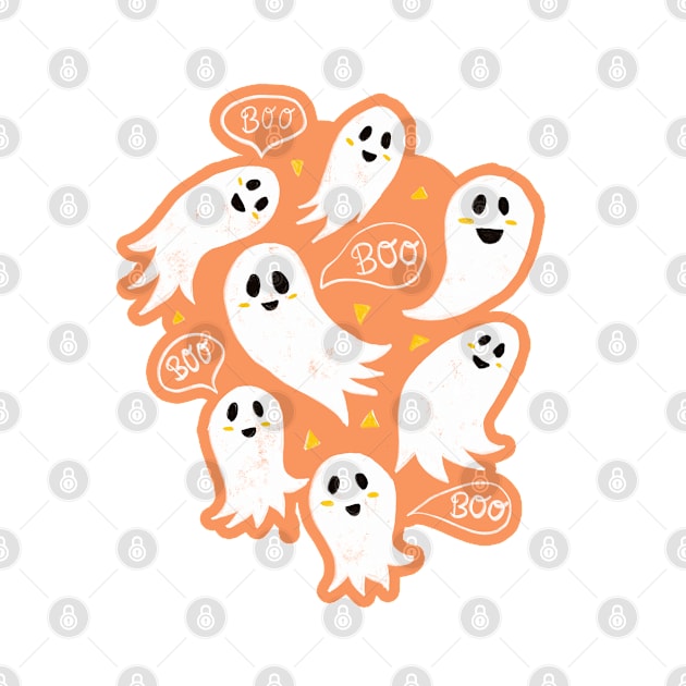 Friendly Ghosts on Orange by latheandquill