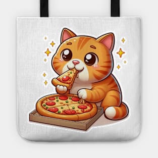 cute cat fat eat pizza cartoon illustration vector transparent backgroud Tote