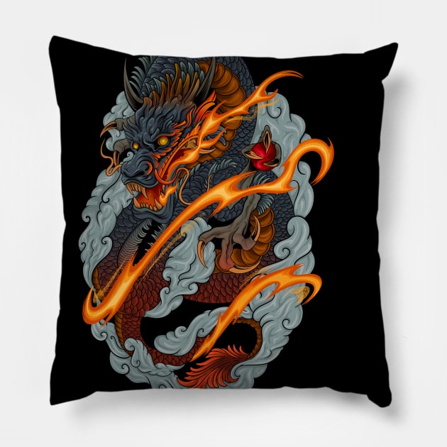 DRAGON FIRE Pillow by AWANG ART STUDIO