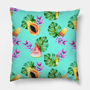 Tropical Fruits Ice Lollies Illustration Pillow