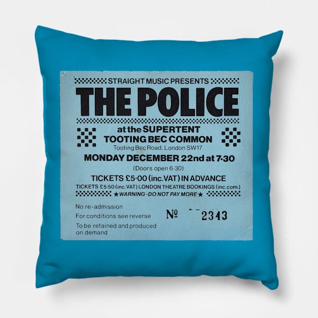 Concert ticket stub for The Police 1980 Pillow by Retrofloto