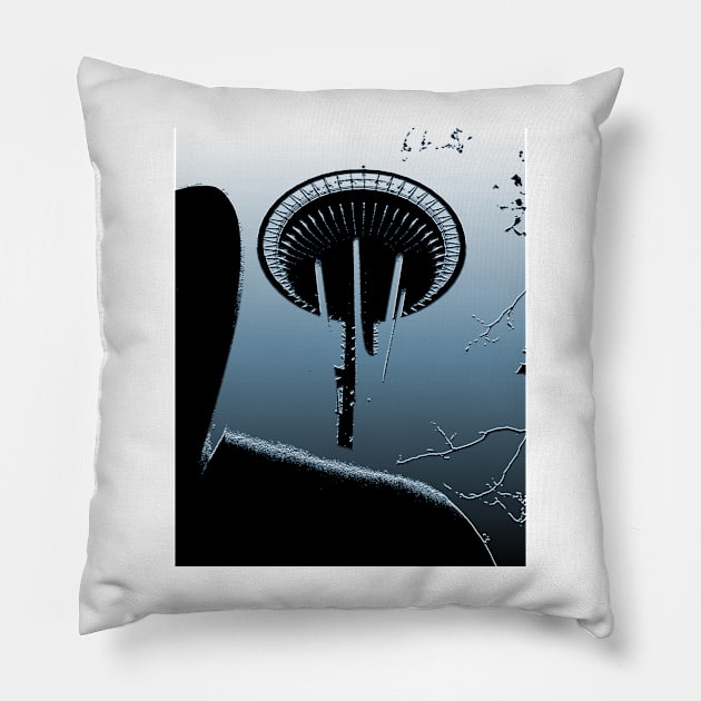 Space Needle In Abstract Pillow by KirtTisdale